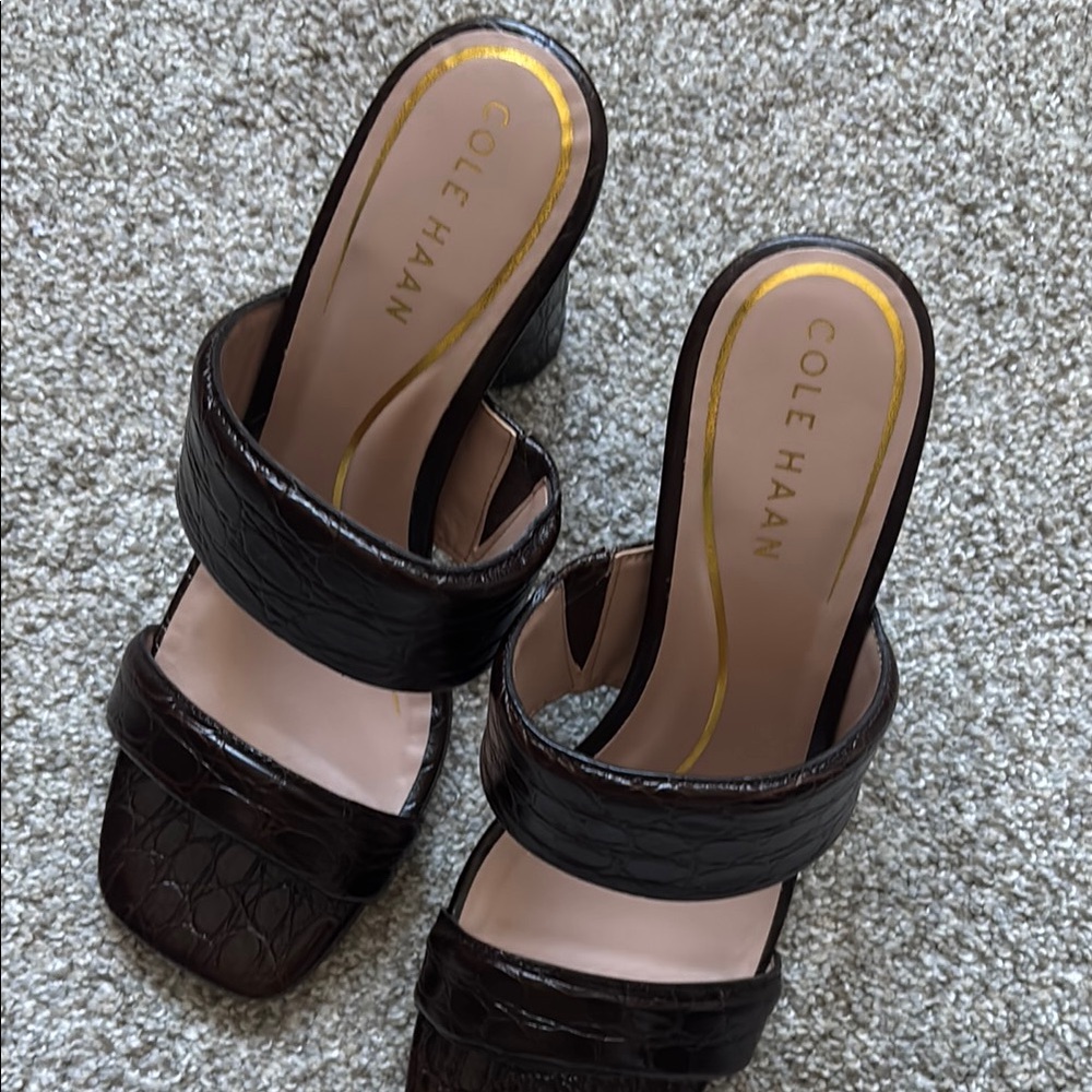 Cole Haan Brown Mules Modern Minimalist Design- brand new- never worn